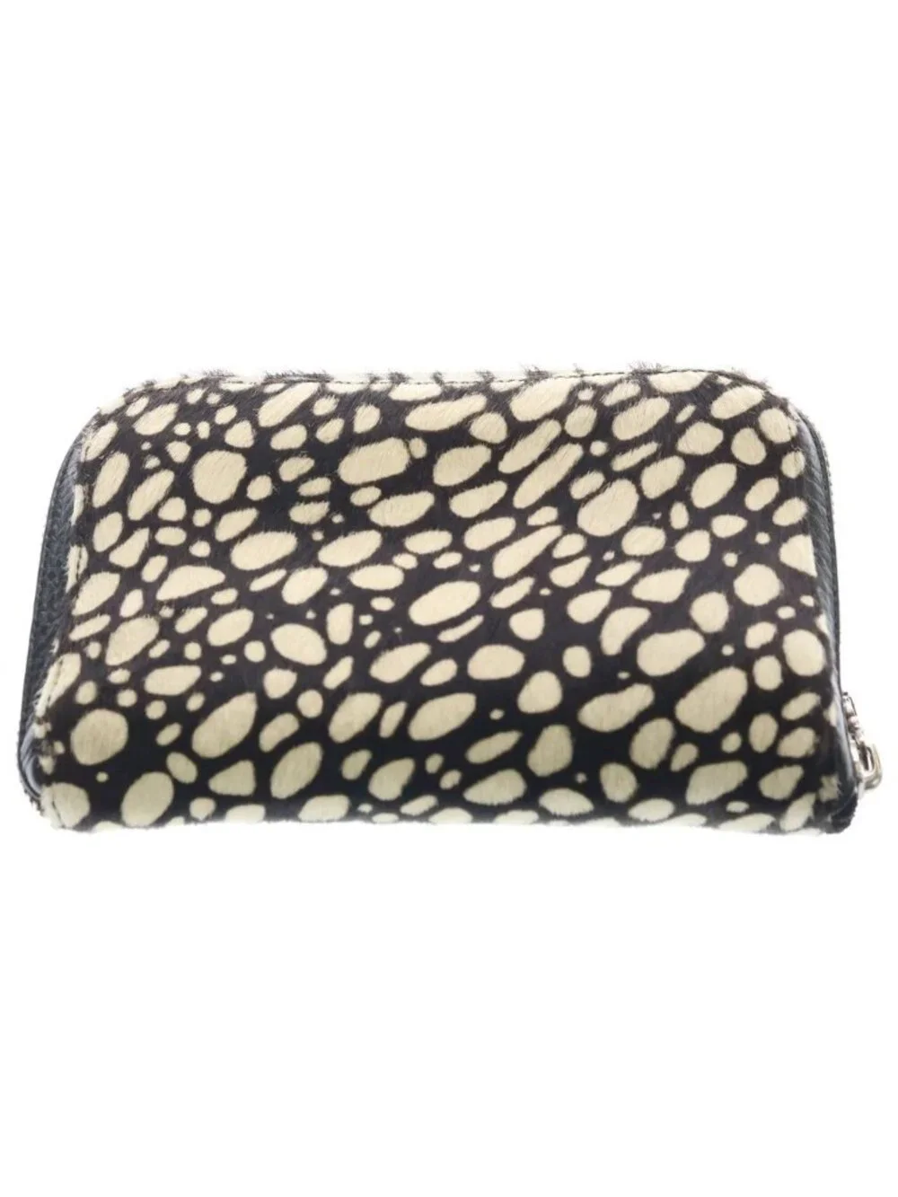 Chrome Hearts Rec Zip Mini Round Zip Calf Hair Leather Wallet Black White